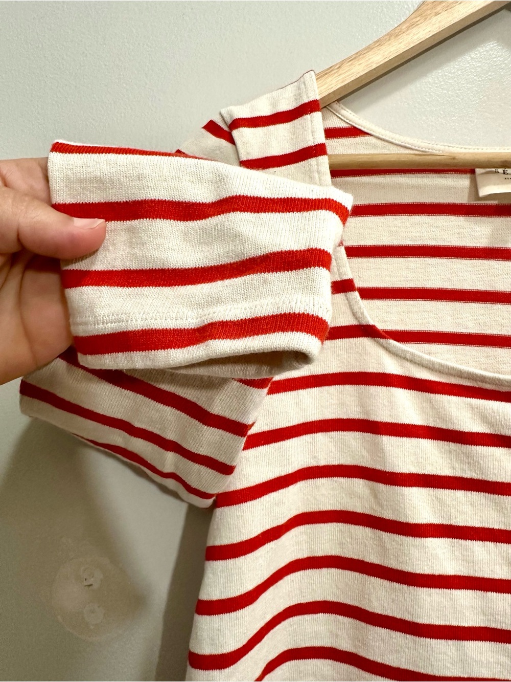 Sezane Red and Cream Striped Square-Neck Cardigan Linea Marinière Size S - Picture 6 of 11